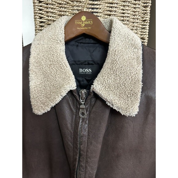 HUGO BOSS Vintage Bomber Jacket Mens 40R Brown Black - Picture 2 of 11